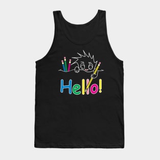 Cute character writes Hello Tank Top